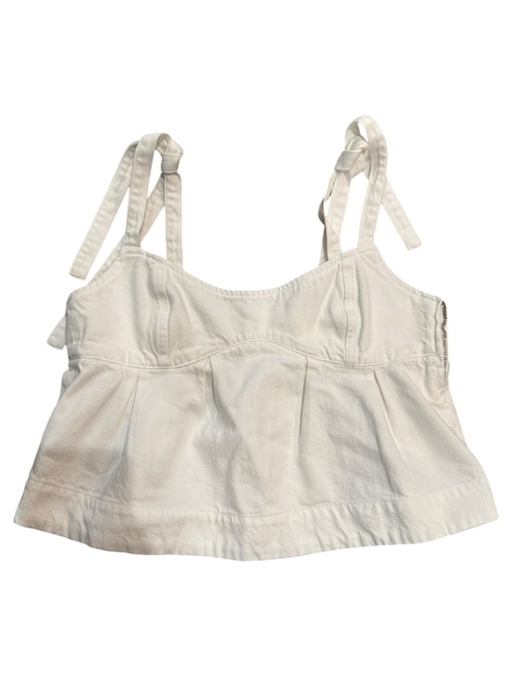 White Tie Strap Crop Top Babydoll Tank Summer Minimal - Picture 2 of 4